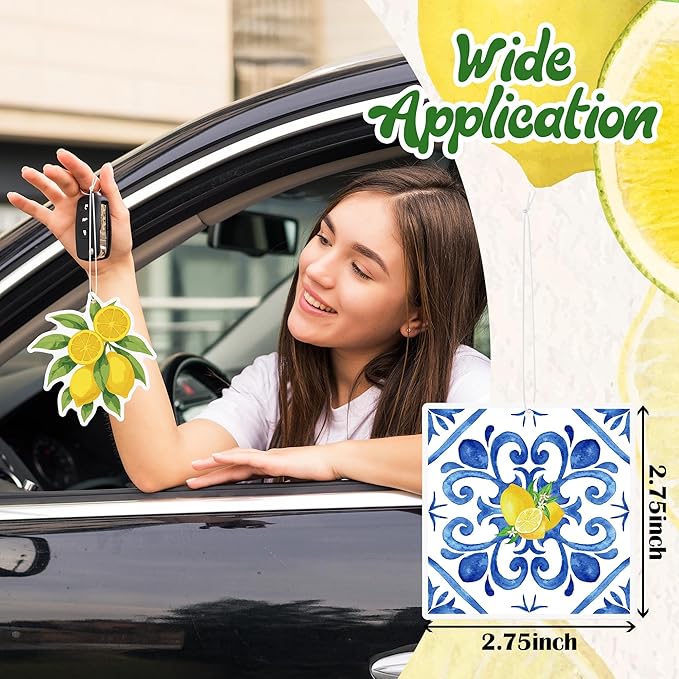 8Pcs Capri Lemon Car Air Fresheners Spring Summer Fruit Blue Tiles Yellow Scented Rearview Mirror Hanging Ornaments Decoration Amalfi Coast Positano Mediterranean Automotive Interior Accessories Decor