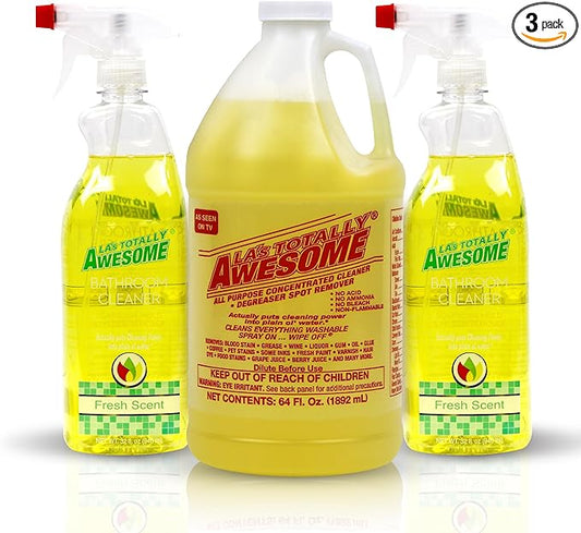 La's Totally Awesome All Purpose Cleaner 64 oz + Bathroom Cleaner Plant-Derived Spray 32oz (Pack of 2)