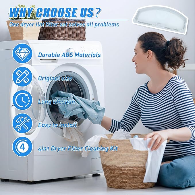 Upgraded WE03X23881 Dryer Lint Filter Replacement Kit for GE Dryer, GTD65EBSJ3WS GTD33EASK0WW, Stainless Steel Lint Screen for Dryer, Flexible Dryer Lint Brush, Dryer Vent Vacuum Hose Attachment