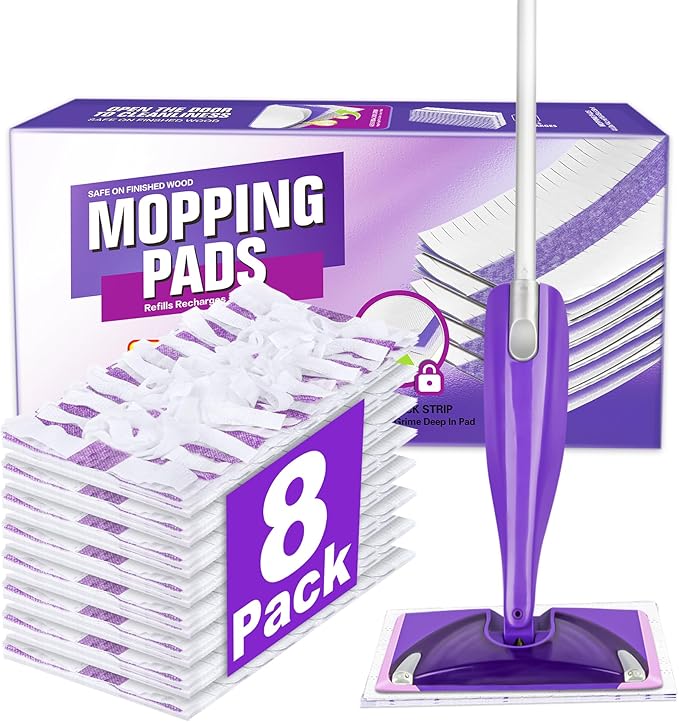 8 Count Disposable Mop Pads Refills for Swiffer WetJet, Multi Surface Hardwood Floor Cleaner Spray Mop Pads Refills Multi Layers Thickened and Super Absorbent