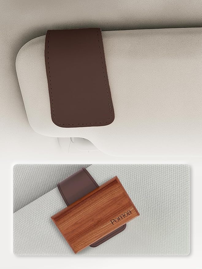 Patented Leather Car Air Freshener Visor Clip, Compatible with Drift Wood or Stone Car Freshener, Magnetic Design, Gentle on Sun Visors, Ideal for Modern & Electric Vehicles, Brown (Clip Only)