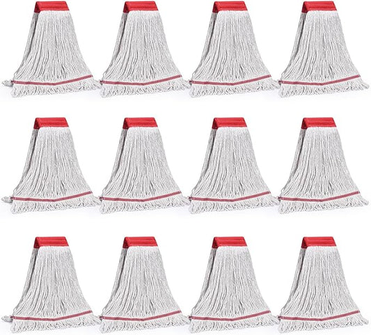 Matthew Cleaning Commercial Mop Head Replacement, 5 Inch Wide Headband, Looped End Cotton Blend String Wet Mops for Floor Cleaning, 18 oz Medium, Case Pack 12 Pcs White