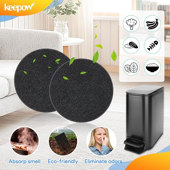KEEPOW Trash Can Deodorizer Stick On, 12 Pack 7.25" Garbage Can Deodorizer Stick On Compost Bin Filter, Compost Filters for Countertop Bin Compost Pail Counter Refill Sets (Round)