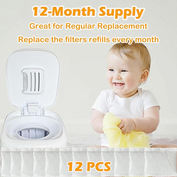 12 Pack Odor Removing Refills for Playtex Diaper Genie Complete and Expressions Pail, Diaper Pail Odor Absorber Carbon Filter Refills for Diaper Genie Systems