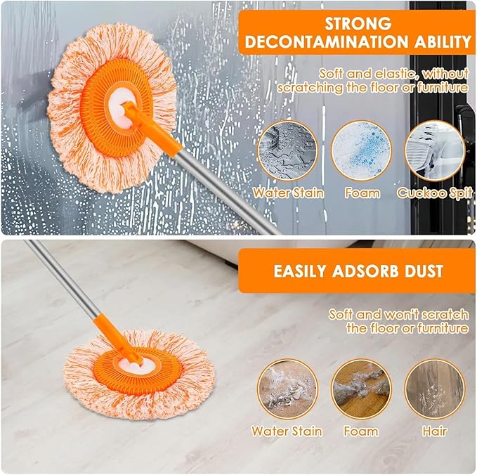 Generic 2024 New Intellect Mop, 360° Rotatable Adjustable Cleaning Mop, Extendable Wall Cleaning Mop,Long Handle Microfiber Spin Mop, Easy Cleaning Round Spin Mop for Wall, Ceiling, Window (44inch)