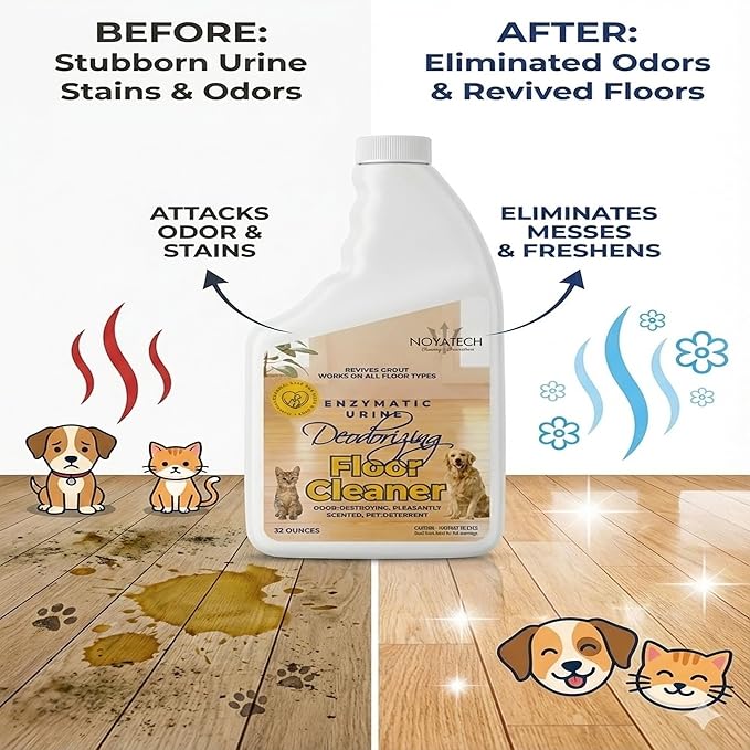 Pet Floor Cleaner – Enzyme Powered Odor Eliminator. Floor Cleaner for Mopping – Removes Urine & Stains – Deep Cleaner for Floors & Grout – Commercial-Grade Concentrate