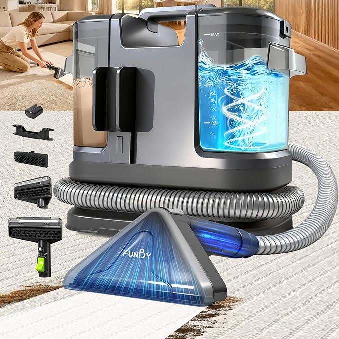 Portable Carpet Cleaner Machine,Carpet & Upholstery Cleaner Machine,15KPA Portable Small carpet Cleaner with Powerful Suction,Handheld Carpet Cleaner with 3 Brushead,portable Carpet cleaner for Pets