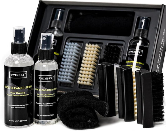 Premium Shoe Cleaner Kit, 6-in-1 Shoe Cleaning Set, with Plant-Based Foam, Deodorizing Spray, 3 Brushes & Microfiber Towel for Sneaker, Leather, Nubuck, Boot, Suede, Athletic Shoes,etc