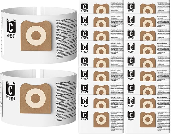 20 Pack VF3501 Vacuum Bags Compatible with Ridgid Shop Vac 3, 4, 4.5 Gallon Wet/Dry Vacuum, Rigid 23738 Size C Vac Replacement Bags, Part# 23738, WS32045F