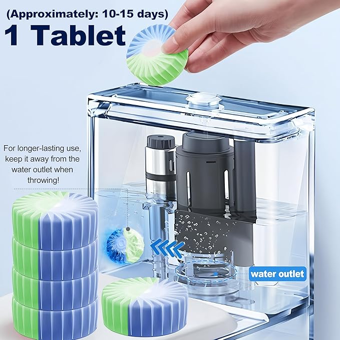Automatic Toilet Bowl Cleaner Tablets, 10 Pack Long-Lasting Toilet Tank Cleaner for Bathroom, Blue Water Freshener, Prevents Stains & Odor, Safe for All Toilets - 10 Pack (Green+Blue)