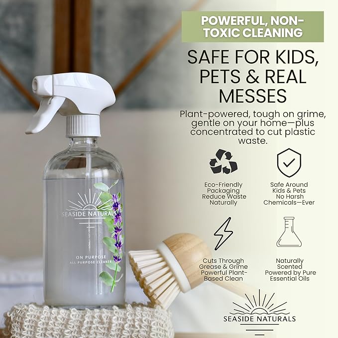 Clarity Kit – Non-Toxic Glass & Mirror Cleaner with Refillable Glass Spray Bottle – Plant-Based, Essential-Oil Powered, Streak-Free Formula Safe for Kids, Pets. 1oz - makes 1 bottle