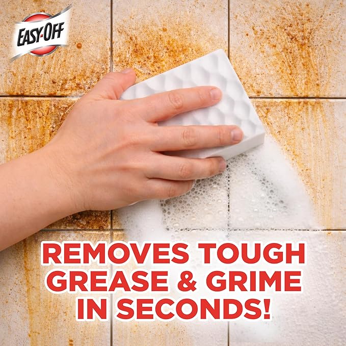 Easy‑Off Heavy Duty 2‑in‑1 Ultra Thick Eraser & Degreasing Formula, 5 Multi‑Use Cleaning Pads — Cuts Through Tough Grease & Grime in Seconds