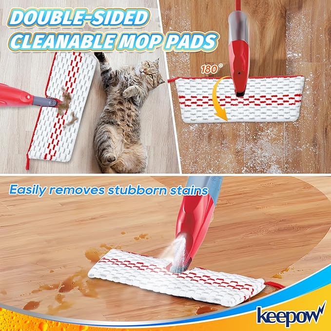 KEEPOW Mop Pads Refills Compatible with O-Cedar Promist Max Spray Mop Double-Side Washable Reusable Flip Mopping Pads Replacement for Dry Wet Floor Cleaning,5 Packs