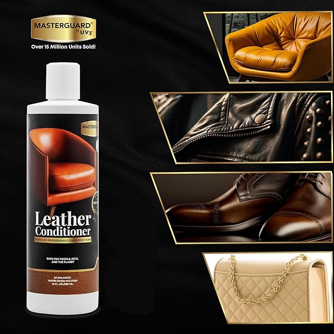 MASTERGUARD Leather Care Pack – Water-Based, Non-Toxic Cleaner & Conditioner with 2 Microfiber Cloths – Cleans, Conditions & Protects Leather Furniture, Car Seats & Accessories