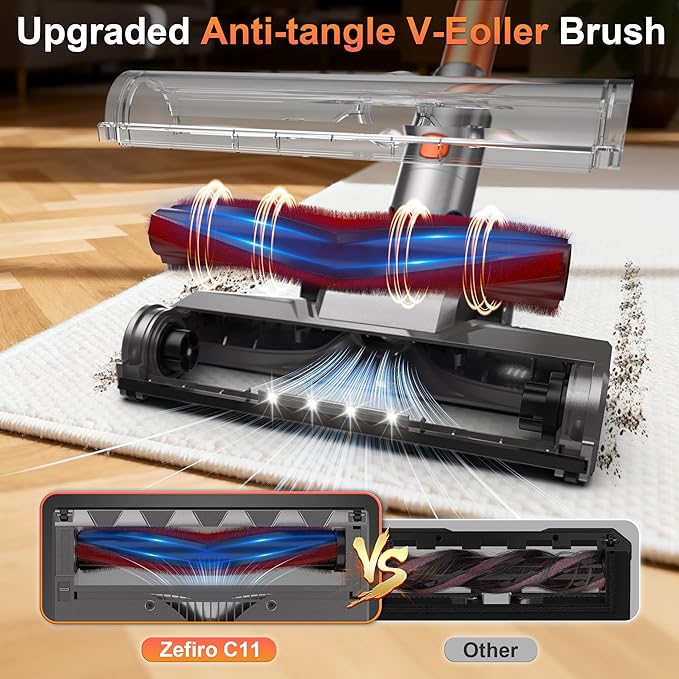 Cordless Vacuum Cleaner, 600W 50KPA 55Mins Vacuum Cleaners for Home, Stick Vacuum with LED Display, Anti-Tangle, Wall Mount, Lightweight, Rechargeable Wireless Vacumm for Pet Hair, Carpet and Floor