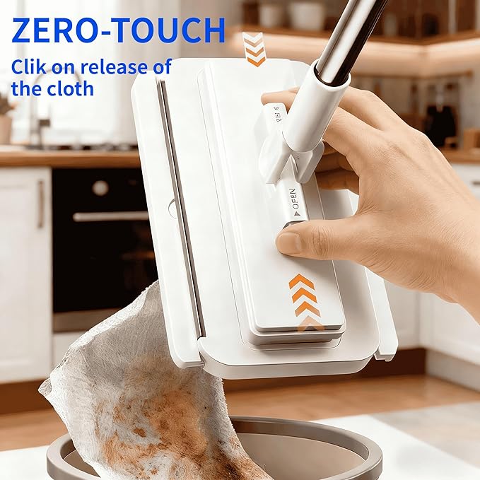 Snap Grip Mini Mop Stick with 39in Handle — Zero-Touch Gap Dust Cleaner & Locking Head, Lazy Mops Wet and Dry for Kitchen Bathroom Toilet Cleaning (1 mini mop+10 Cloths)