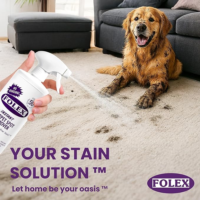 FOLEX 32 oz Instant Carpet Spot Remover Carpet Cleaner with Reusable Cleaning Cloth - Removes Pet Accidents, Grease, Red Wine and More (6 Pack)
