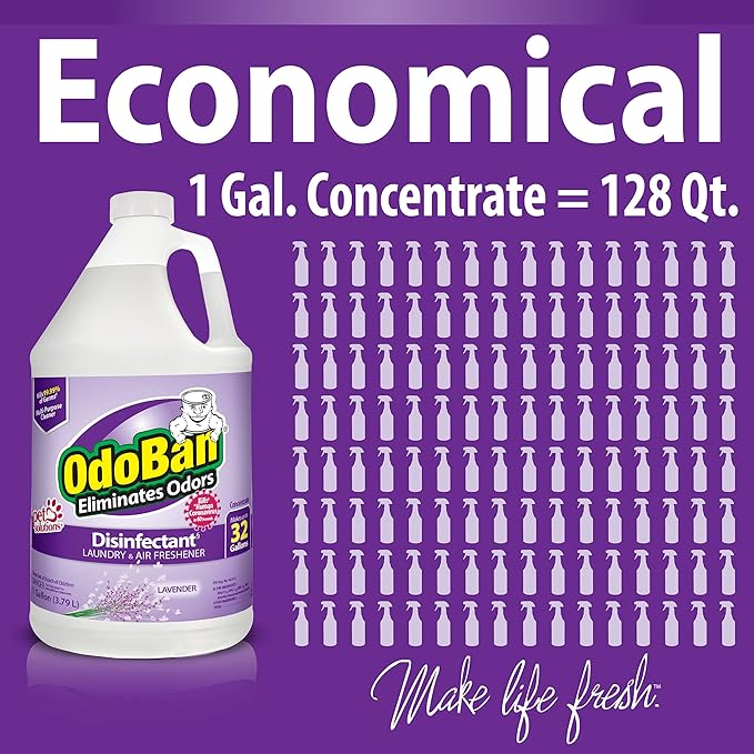 OdoBan Ready-to-Use Disinfectant and Odor Eliminator, Made in the USA, Lavender Scent, Set of 2, 32 oz Spray and 1 Gallon Concentrate
