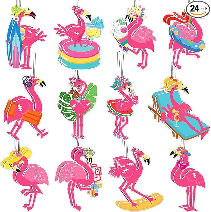 Demissle 24 Pcs Flamingo Air Freshener Flamingo Hanging Long Lasting Car Scented Tropical Automotive Air Fresheners for Rearview Mirror Birthday Beach Party Favor Accessories