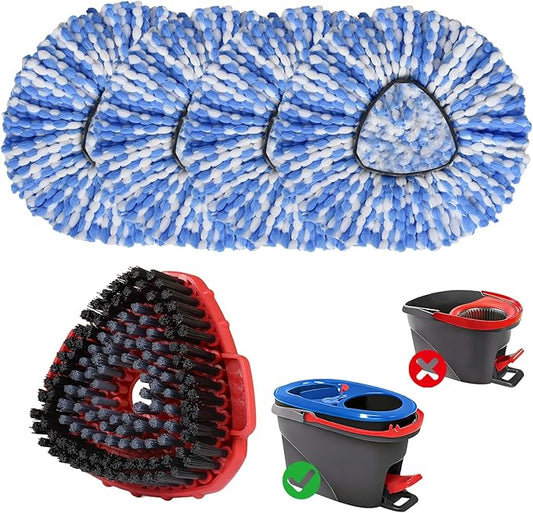 Mop Heads Replacements for O Ceda RinseClean 2-Tank System, 4 Pack Spin Mop Replacement Heads with Scrub Brush, 100% Microfiber Mop for Floor Cleaning, Easy Install & Machine Washable