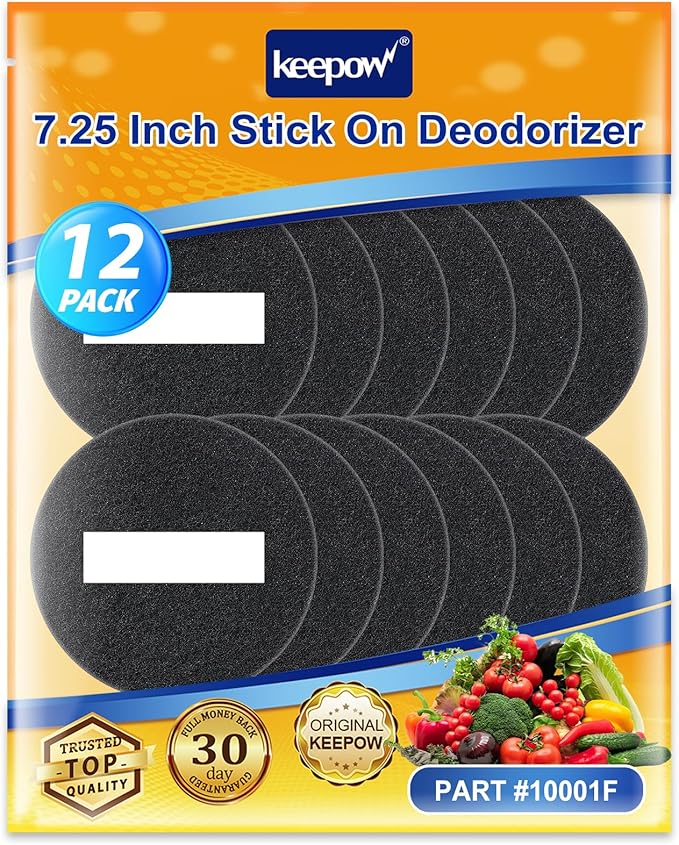 KEEPOW Trash Can Deodorizer Stick On, 12 Pack 7.25" Garbage Can Deodorizer Stick On Compost Bin Filter, Compost Filters for Countertop Bin Compost Pail Counter Refill Sets (Round)