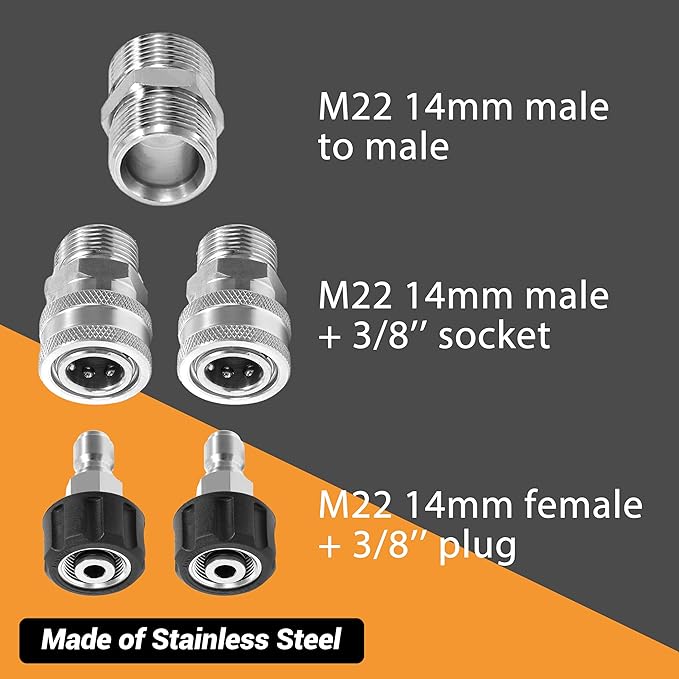 M MINGLE Pressure Washer Hose 50 FT x 1/4" - Replacement Power Wash Hose with M22 14mm Stainless Steel Quick Connect Power Washer Adapter Sets - 3600PSI
