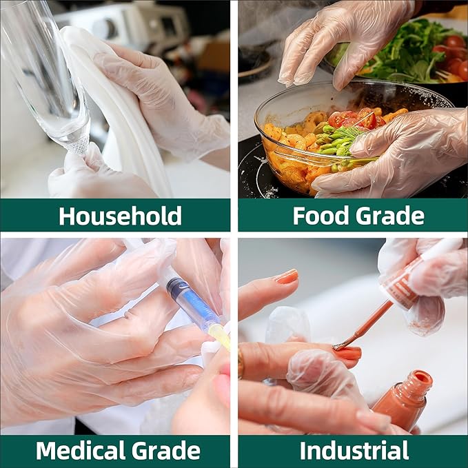 Vinyl Disposable Exam Gloves, Clear 4Mil Powder-Free Latex-Free Medical Food-Safe Cooking Cleaning Glove 100&1000 Ct