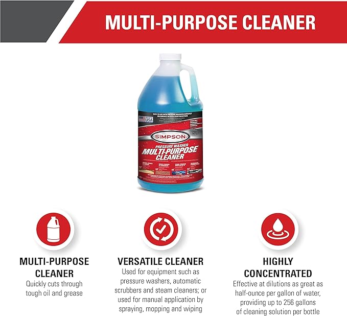 Simpson Cleaning 88281 Cleaner, Concentrated Soap Solution for Pressure Washers and Spray Bottles, Use on Concrete, Vinyl Siding, Appliances, Windows, Cars, Fences, Decks, Blue, 1 Gallon