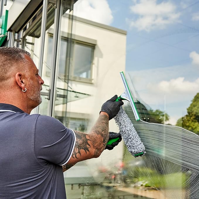 Unger AK013 Window Cleaning Kit – 3-in-1 Starter Set with Window Squeegee, Microfibre Washer with T-Bar Handle & 12L Cleaning Bucket – Professional Window Cleaner Set