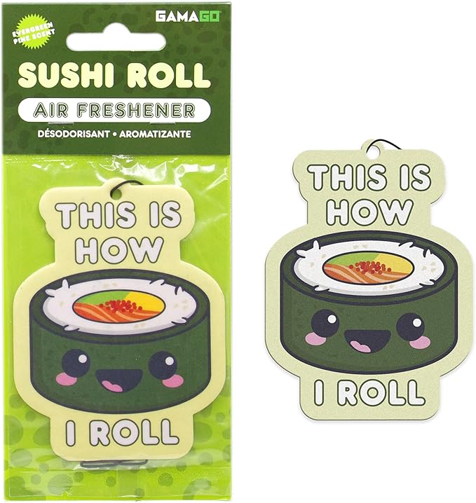 GAMAGO Sushi Car Air Freshener - Evergreen Pine Scented - Long-Lasting & Odor Eliminating - Funny Gift for Cars, Closets & Homes