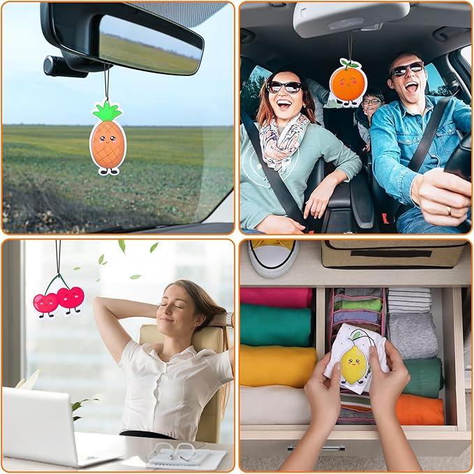 36 Pack Car Air Freshener, 9 Different Fruit Flavored Hanging Air Fresheners, Cute Fruit Shape, Lemon, Banana, Strawberry, Green Apple, Cherry, Orange, Watermelon, Pear, Pineapple