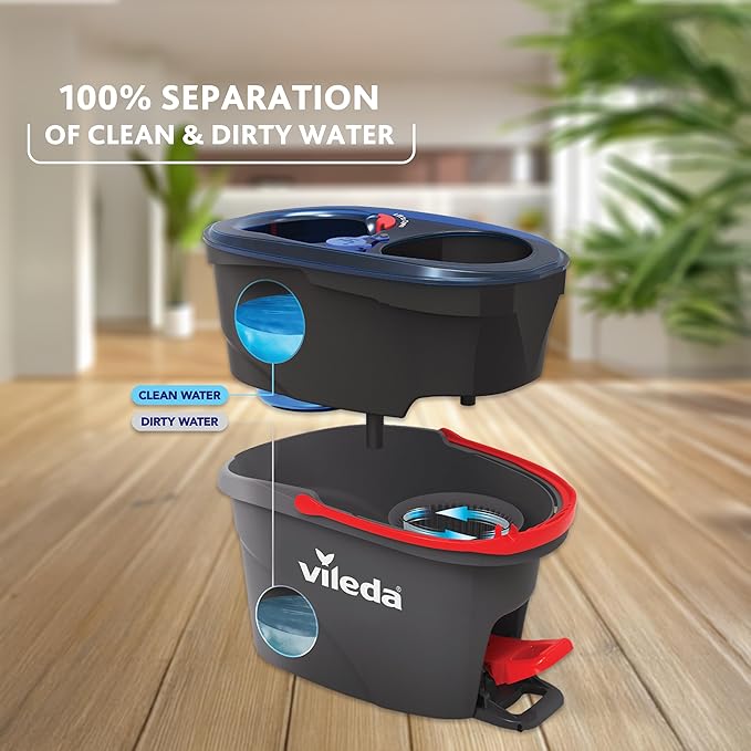 Vileda H2PrO Spin Mop System - Separates Clean and Dirty Water - Effortless Wringing - Microfibre Cleaning - Easy Assembly - Ergonomic Design