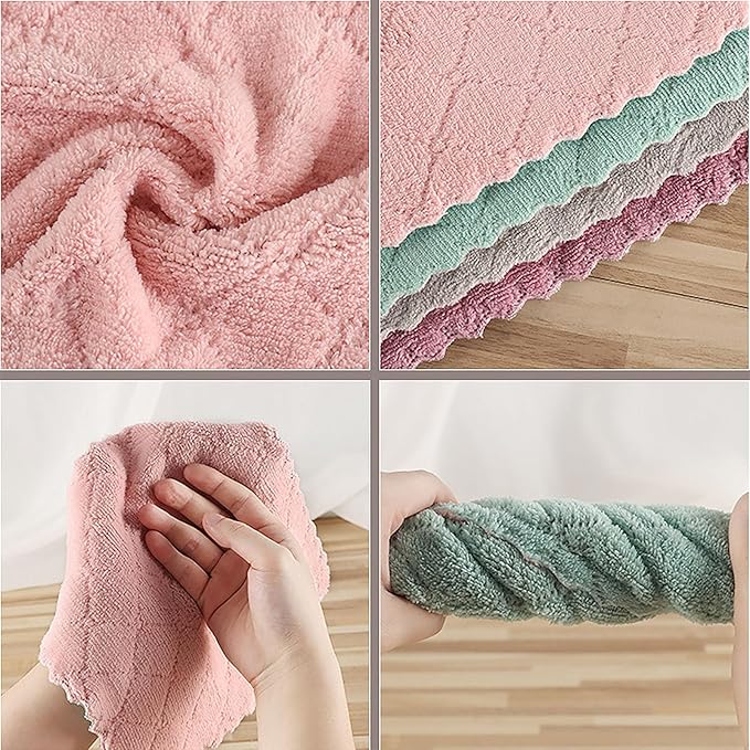 Reusable Microfiber Kitchen Cleaning Cloths – Super Absorbent, Quick-Drying Dish Towels for Kitchen Car Furniture Bowl Tea. 10.6" x 6.3" Coral Velvet Dishcloths Lint-Free Machine Washable 32 Pack Rags