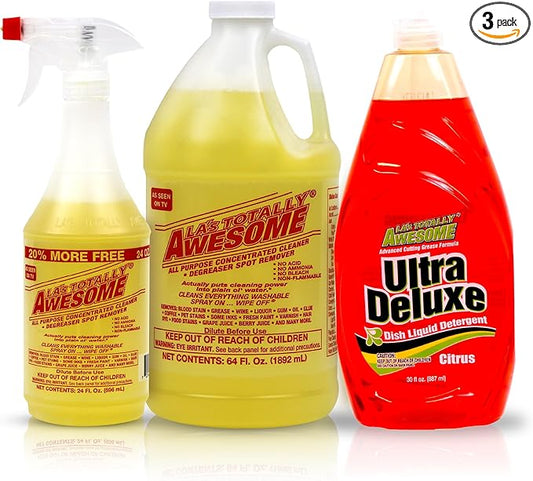 La's Totally Awesome All-Purpose Cleaner Combo Pack (24oz + 64oz) + Bonus Citrus Dish Soap 30oz - Multipurpose Home Cleaner & Degreaser with Dishwashing Liquid