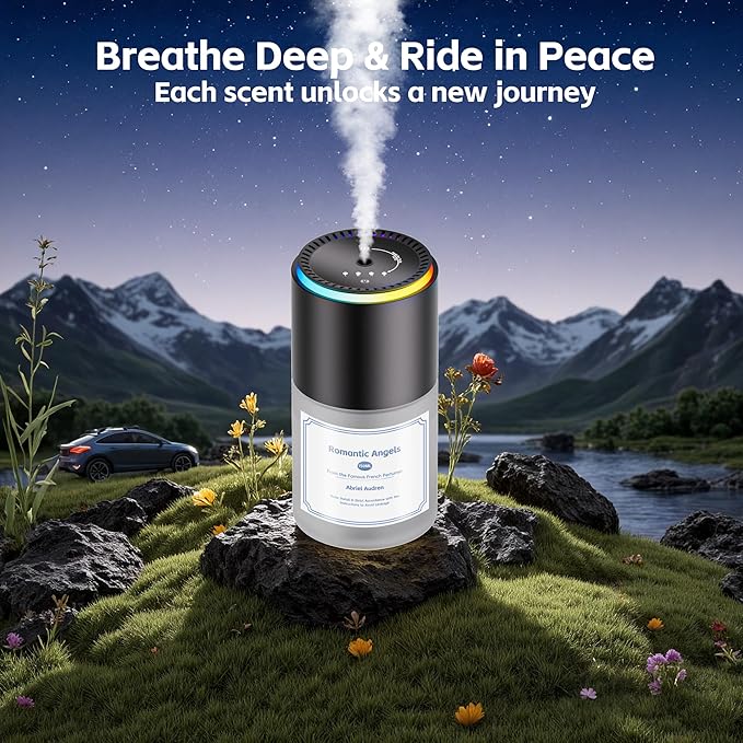 Car Air Freshener,Smart Car Air Freshener,car Diffuser with 150 ML (5oz) Capacity Multi-fragrance,RGB Music Syncing Light, Auto On/Off (Angels)