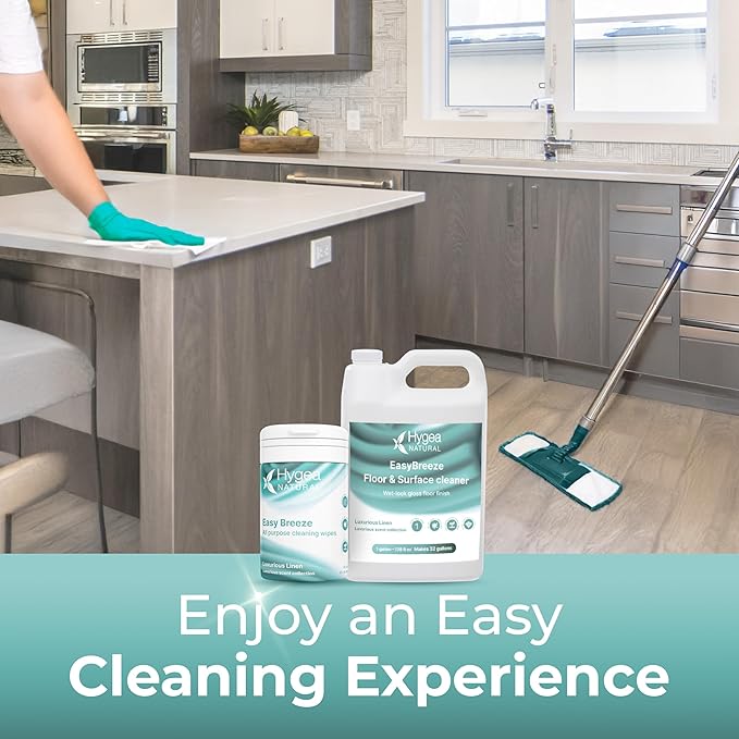 Hygea Natural EasyBreeze Ultimate Cleaning Bundle - PH Neutral Floor & Hard Surface Cleaner with All-Purpose Wipes - Luxurious Linen Scented (1 Gallon Floor Cleaner, 50 ct. Wipes)