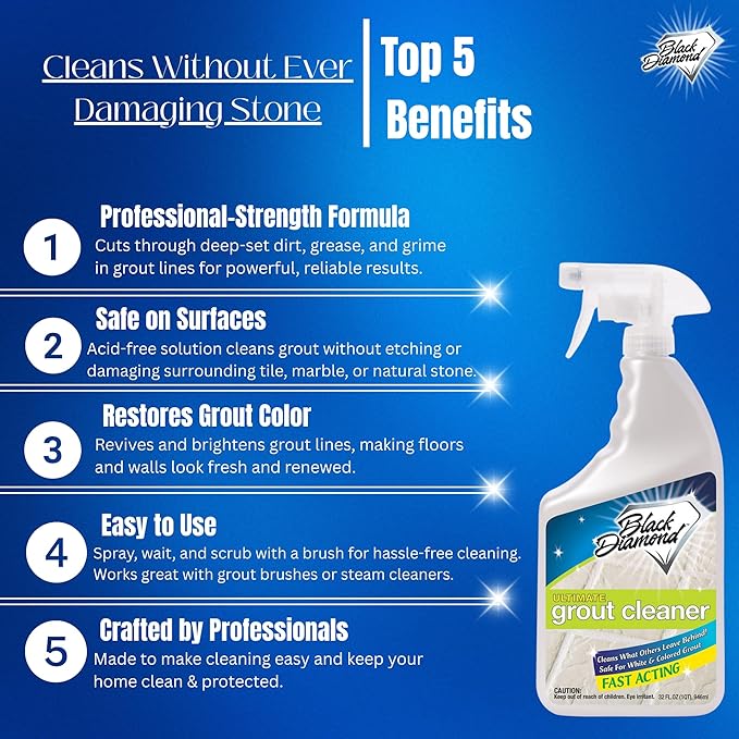 Black Diamond Stoneworks Shower Glass Cleaner & Ultimate Grout Cleaner Bundle with Brush – 2 Quarts – Removes Soap Scum, Hard Water Stains & Deep-Cleans Tile Grout