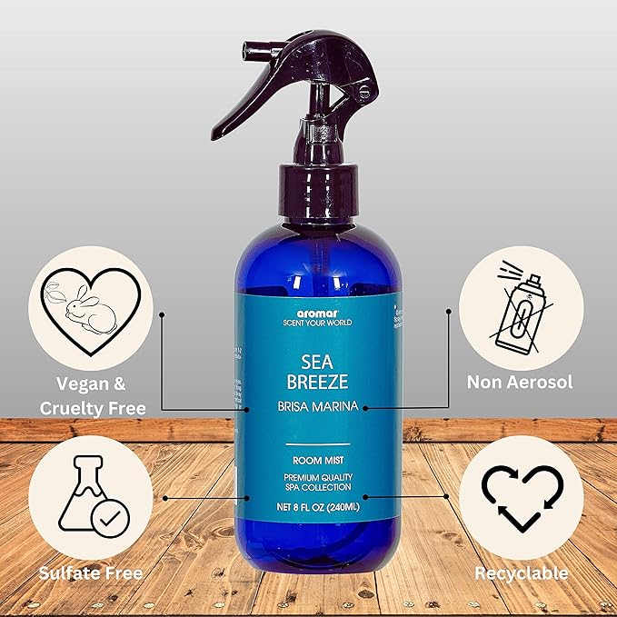 Aromar Essential Room Mist and Fabric Spray with Natural Freshener Aromatherapy for a Fresh and Rejuvenated Home 8 oz Mediterranean Sage