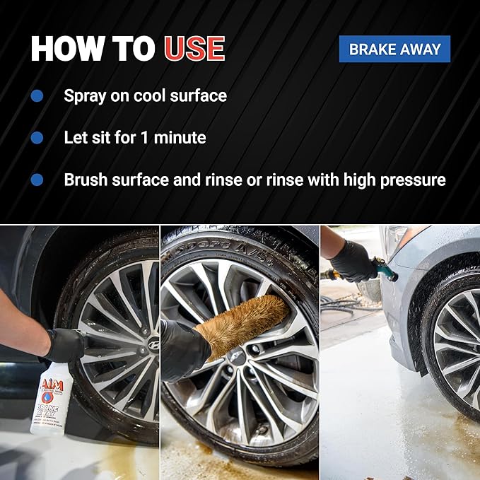 AIM Chemicals Brake Away Non-Acid Wheel & Tire Cleaner - Heavy Duty Degreaser & Engine Cleaner - Removes Brake Dust, Grease, Grime, Aluminum Brighteners - Ideal for Cars, Boats, RVs & Equipment, 1 Gal
