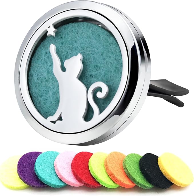 AZNECK Car Diffuser Vent Clip Car Essential Oil Diffuser Vent Clips Air Freshener 10 Felt Pads Cat Mother's Christmas Birthday Car Accessories Gifts for Women & Men