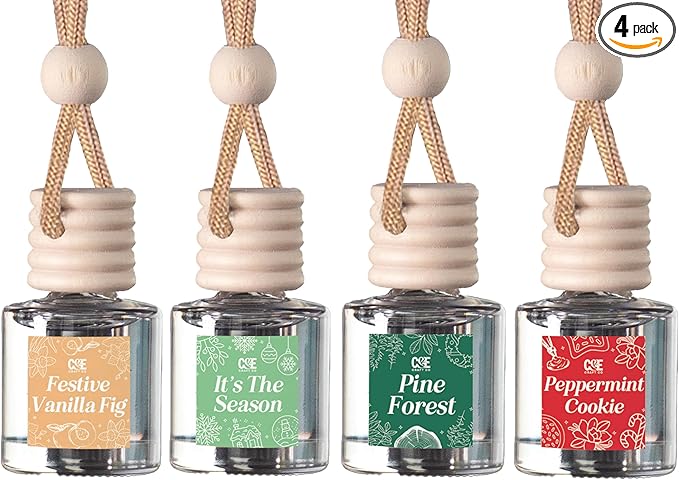 CE Craft Christmas Scented Car Air Freshener Diffuser, 4 Pack, 8ml Each, Up to 90 Days Refresher, Gift for Her