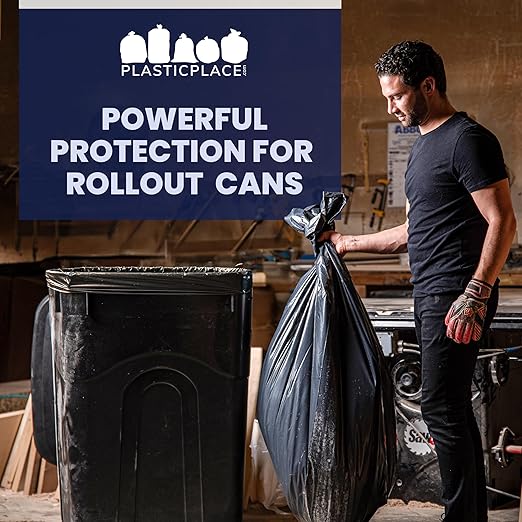 Plasticplace 65 Gallon Trash Bags │ 2.7 Mil │ Black Heavy Duty Garbage Can Liners │ 50” x 48” (25 Count) (W65LDB225A)