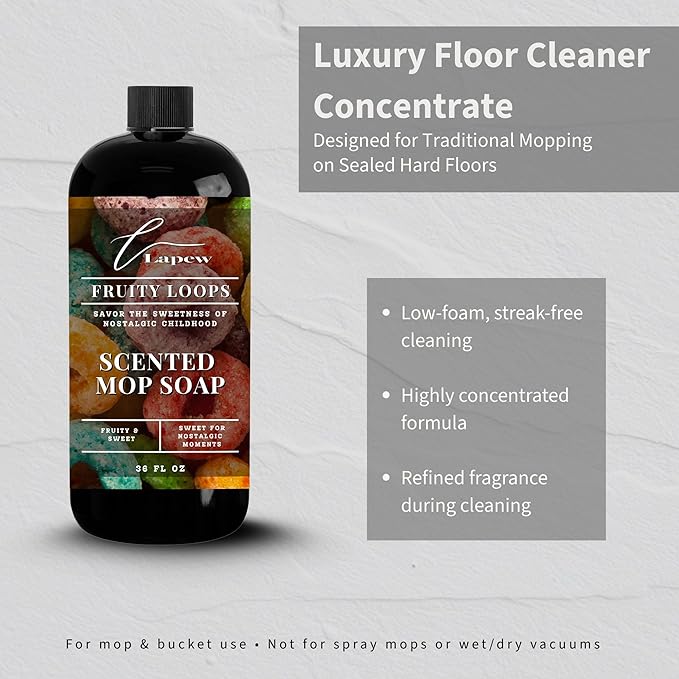 Lapew Fruity Loops Scented Mop Soap - Luxury Floor Cleaner Concentrate for Mopping Tile, Laminate, Vinyl & Hardwood | Streak-Free, Low-Foam | 36 oz