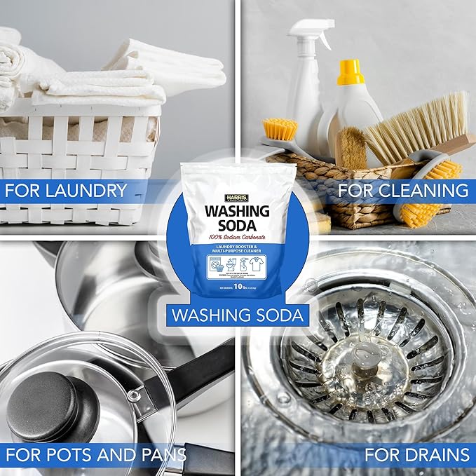Harris Washing Soda, Sodium Carbonate, Laundry Booster and Multipurpose Cleaner, No Additives or Fragrances, 10lb