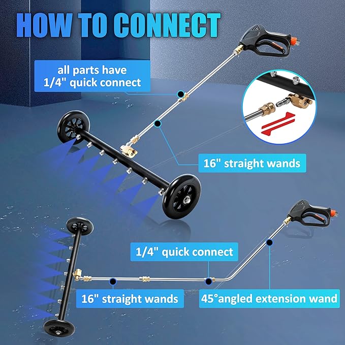 Tool Daily Dual-Function Undercarriage Cleaner, 24 Inch, Water Broom for Pressure Washer with 7 Nozzles, Under Car Washer Attachment, 3 Pcs Extension Wand, 4000 PSI