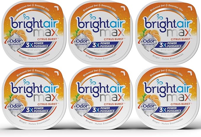 Bright Air Max Odor Eliminator Gel, Biobased Air Freshener, Cruelty Free, Citrus Burst Scent, 8 Oz Each, 6 Pack