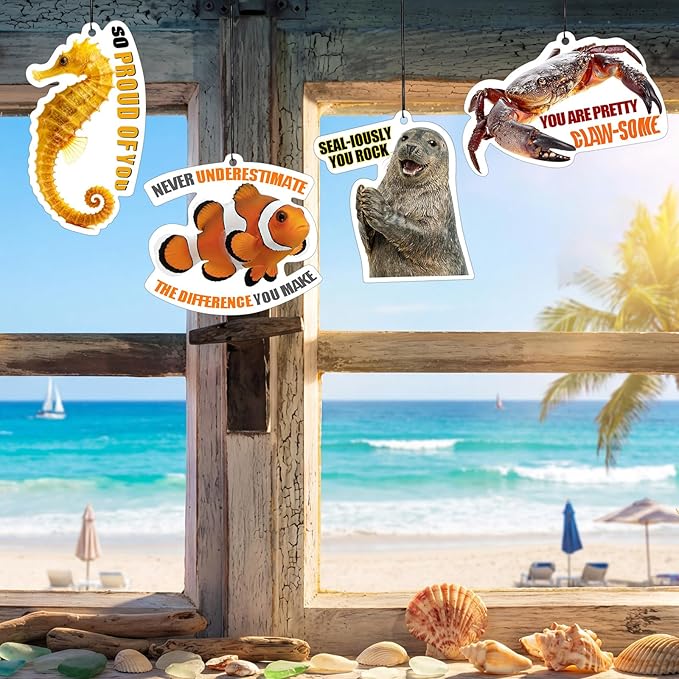 48 Pcs Employee Appreciation Gift Bulk Funny Air Freshener Car Scented Sea Animal Thank You Hanging Decor Inspirational Team Thank You Gift for Coworkers Staffs Nurse Teachers Student