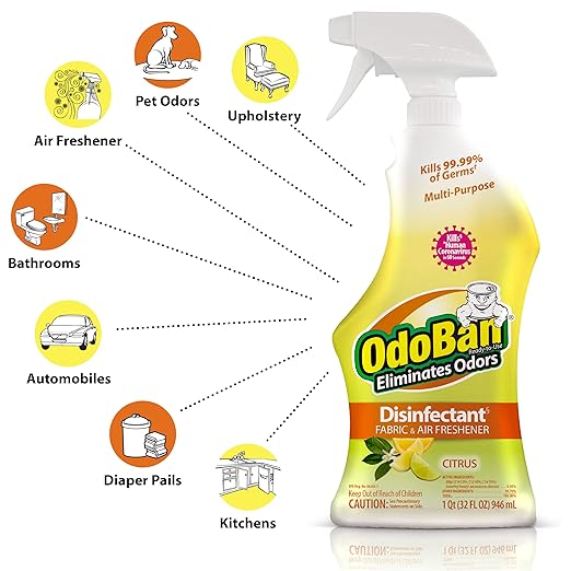 OdoBan Ready-to-Use Disinfectant and Odor Eliminator, Made in the USA, Citrus Scent, 32 Ounce Spray Bottle