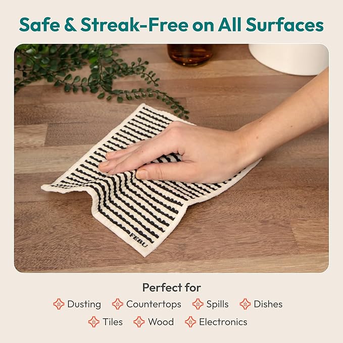 FEBU Swedish Dishcloths for Kitchen | 5 Pack Fresh Flowers Reusable Paper Towels Washable | Swedish Dish Towels | Non-Scratch Cellulose Sponge Cloths | No Odor, Biodegradable Cleaning Cloths