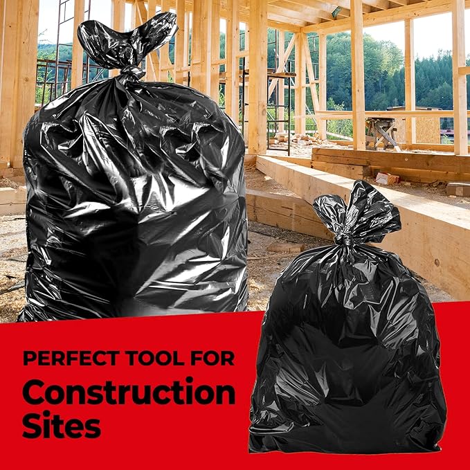 ToughBag 42 Gallon Trash Bags, 2.5 Mil Contractor Garbage Bags (50 COUNT) Heavy Duty Black Garbage Can Liners, 33 x 48" - Construction, Lawn, Industrial, Leaf - Made in USA